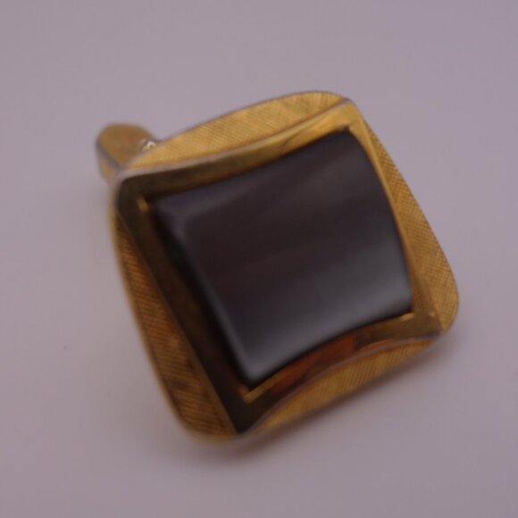 Gold Color Rectangle Cuff Links with Black Stone - Picture 8 of 12